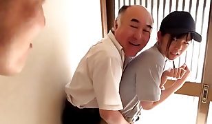 Tiny Japanese Teen In Postal Uniform Fucked Hard In Threesome With Older Men