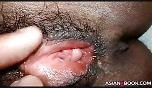Hairy asian pussy close up fingering